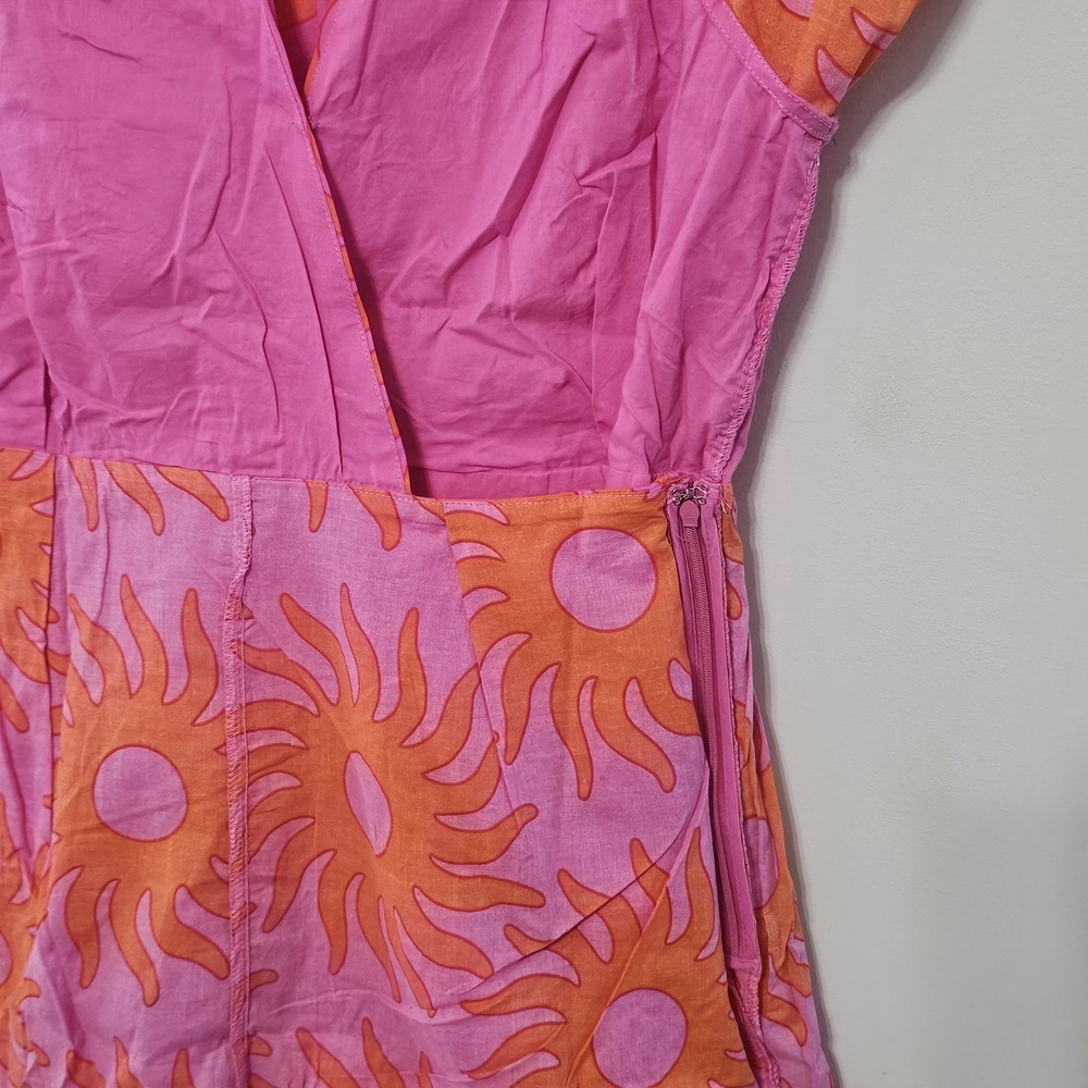 J Marie Women's Romper Medium Pink Orange Multicolor Belt Hem Wrap V-Neck 581 - Picture 7 of 16